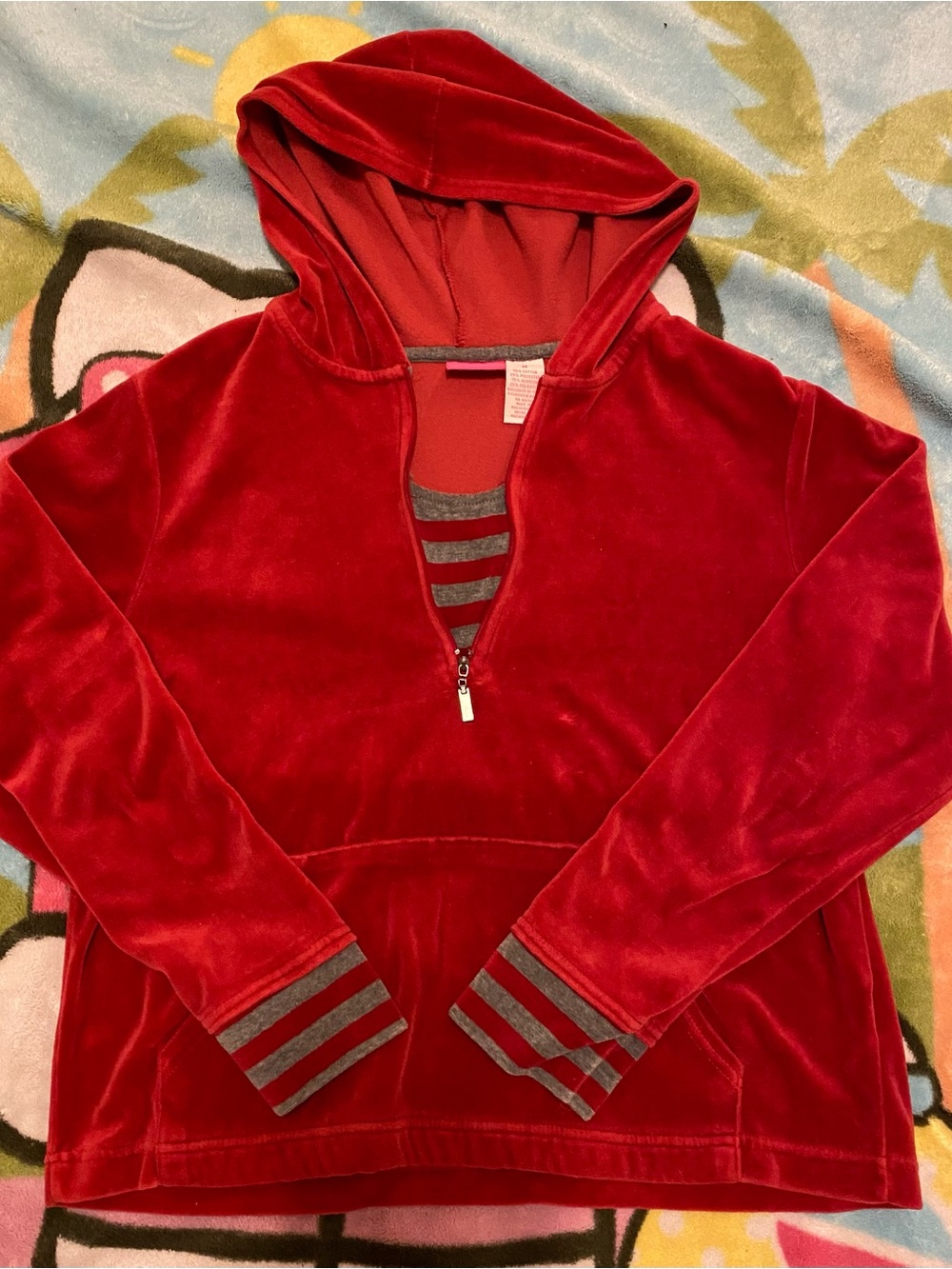 Vintage Y2K Pappagallo Red Velour Half Zip Pullover Hoodie
